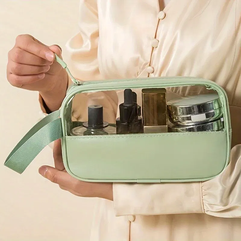 Color: Red, Ships From: CHINA - 3 Pcs Portable Transparent Cosmetic Bag Set, Makeup Organizer Bags With Zipper And Handle, Fashionable Women's Travel Toiletry