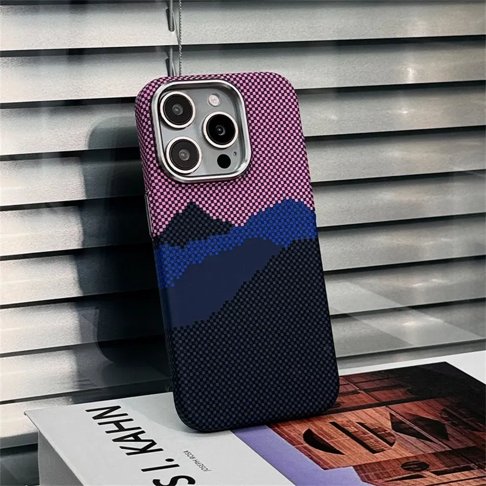 Color: Gold, Material: PE - Luxury Alloy Lens 3D Relief Peak Carbon Fibre Pattern Case For iPhone 13 14 15 16 Pro Max Slim Shockproof PC Cover For Magsafe