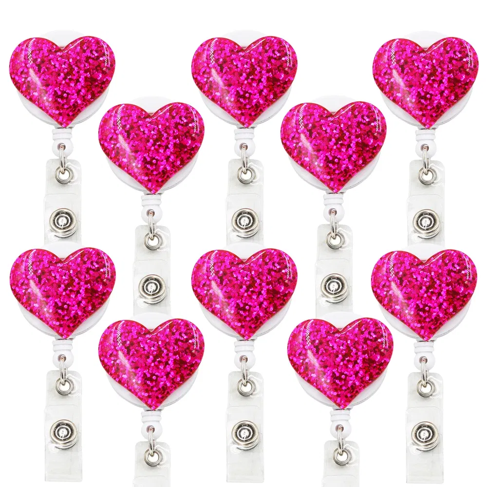 Color: WHITE - idclip 10 Pcs Bling Love Heart Retractable Badge Holder Badge Clips for Nurse ID Badge Reel with Alligator Clip