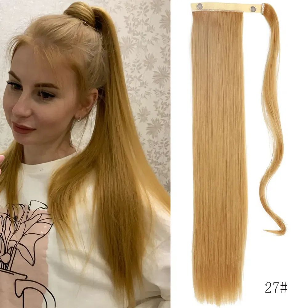 Color: T4/27/30 - LINWAN Synthetic Long Straight Wrap Around Clip In Ponytail Hair Extension Heat Reistan Pony Tail Fake Hair