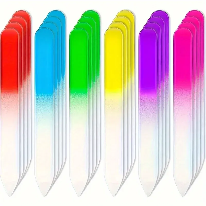 24pcs Premium Gradient Rainbow Czech Crystal Glass Nail Files Set - High-Quality Buffing and Shaping Tools for Salon-Quality