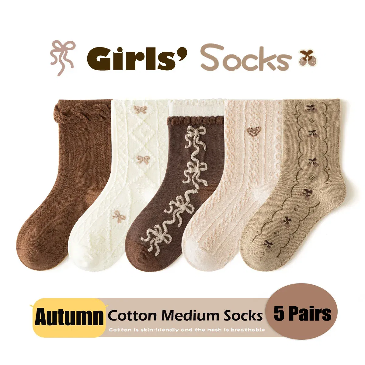 Color: Blue, Size: 2-3T - Girls Ruffle Socks Baby Mid Calf Socks Autumn Children's Socks Retro Maillard Style Cotton Socks