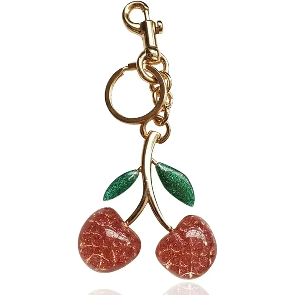 Color: WHITE - Cherry Bag Charm Cherry Keychain Charm Metal Accessory Sparkling Resin For Coach Purses And Bags, Red, Black, Pink