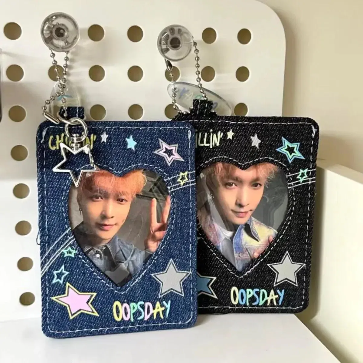 Color: Red - Y2K Style Jeans 3Inch Photocard Holder for 3 Inch Photo  Cool Girl Cards Holder with Keychain K-Pop Idol Photocard Case