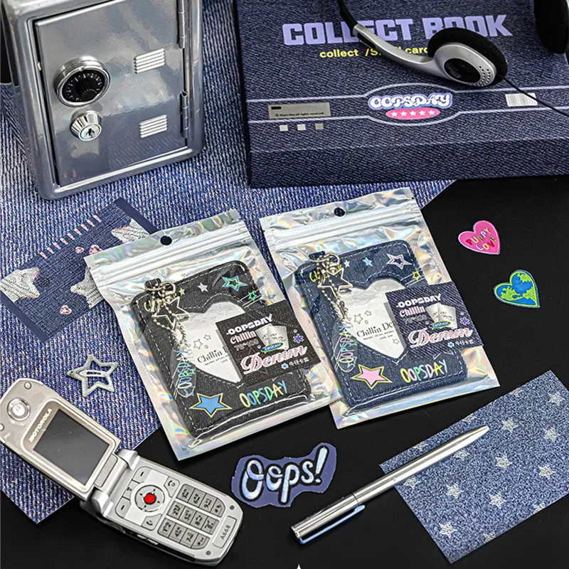 Color: Red - Y2K Style Jeans 3Inch Photocard Holder for 3 Inch Photo  Cool Girl Cards Holder with Keychain K-Pop Idol Photocard Case