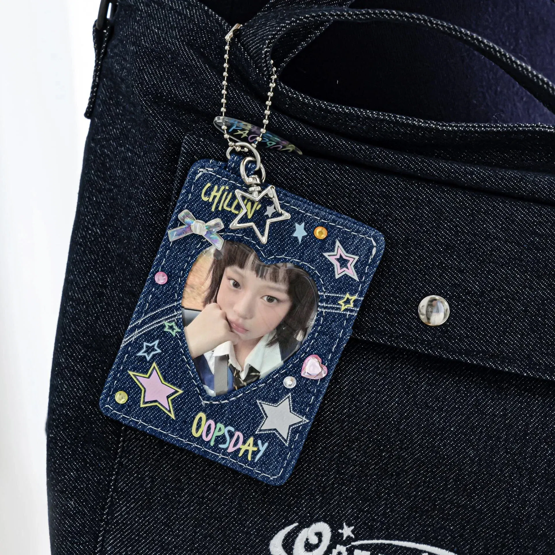 Color: Red - Y2K Style Jeans 3Inch Photocard Holder for 3 Inch Photo  Cool Girl Cards Holder with Keychain K-Pop Idol Photocard Case