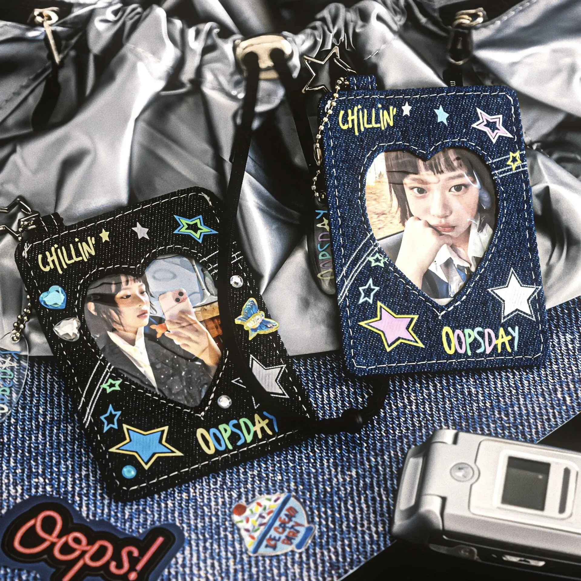 Color: Red - Y2K Style Jeans 3Inch Photocard Holder for 3 Inch Photo  Cool Girl Cards Holder with Keychain K-Pop Idol Photocard Case
