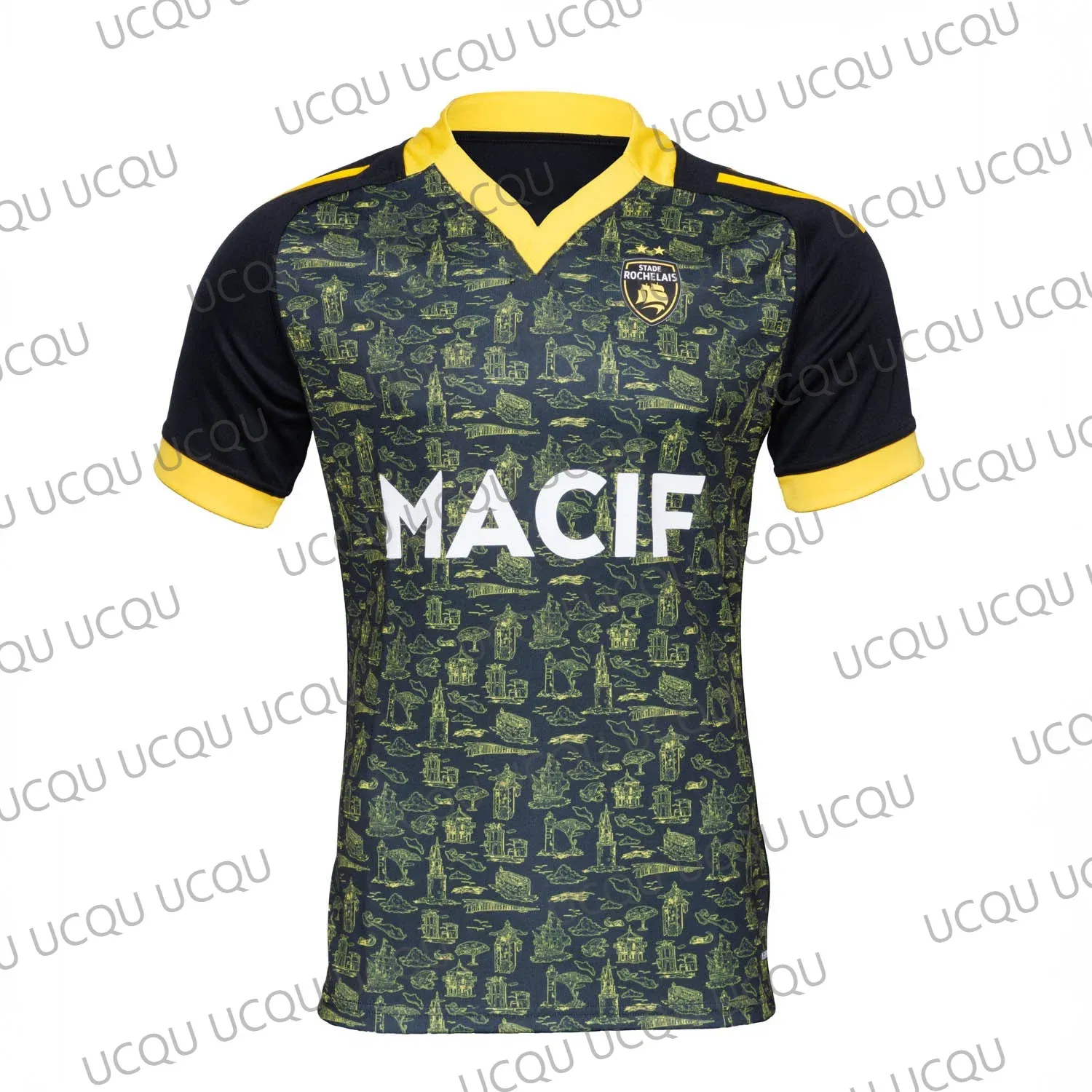 Color: Beige, Kid Size: 13 - 2025 New Arriavl France Rugly Jersey 24-25 Game Jersey Oversized Stade Rochelais  Football Short Sleeve Tops