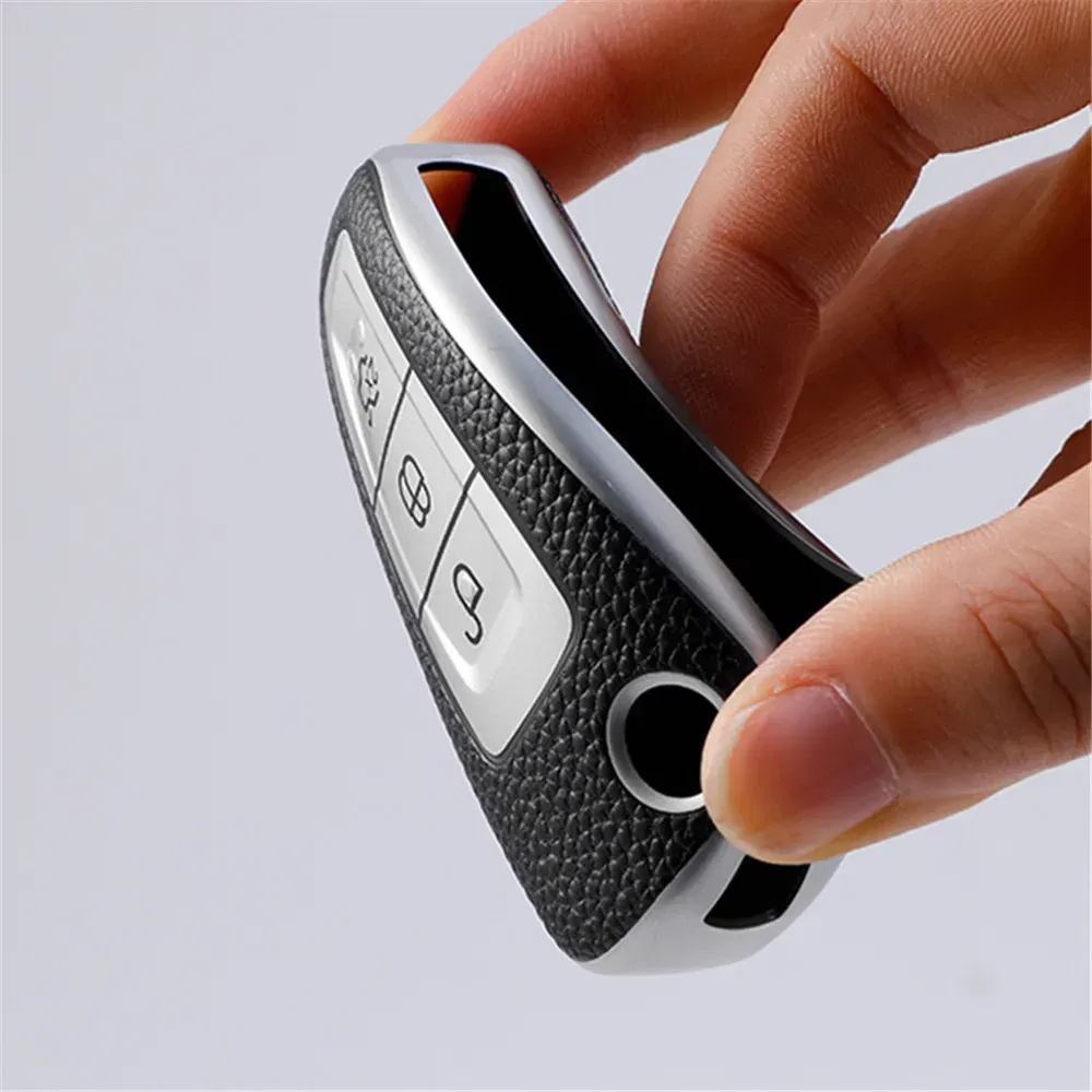 Color Name: champagne - Leather TPU Car Key Case Cover for Ford Ranger C-Max S-Max Focus Galaxy Mondeo Transit Tourneo Custom Auto Key Holder Keychain