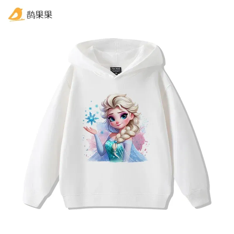 Color: Brown, Kid Size: 5 - Queen Elsa Surrounding Girls Autumn and Winter Hooded Sweatshirt Children Girl Children's Tops Cute Long-sleeved Coat