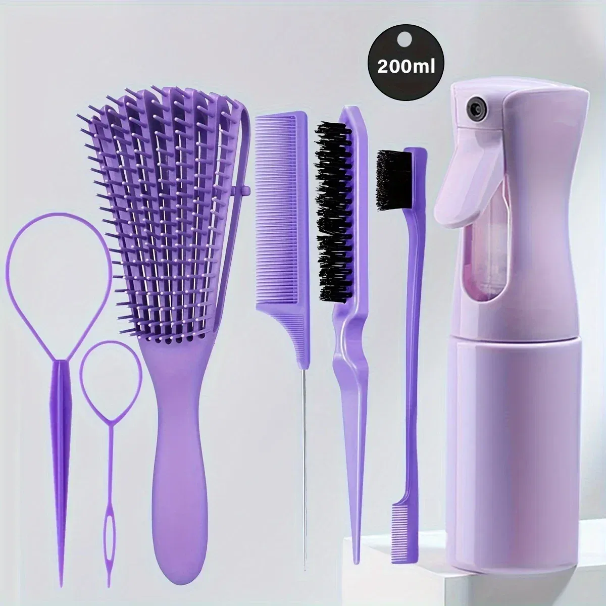 Color: Pink - 5-Piece Hair Styling Tools Set for Curly/Normal Hair Unisex Adult Unscented Hair Care Kit with Octopus Detangler Brush Comb