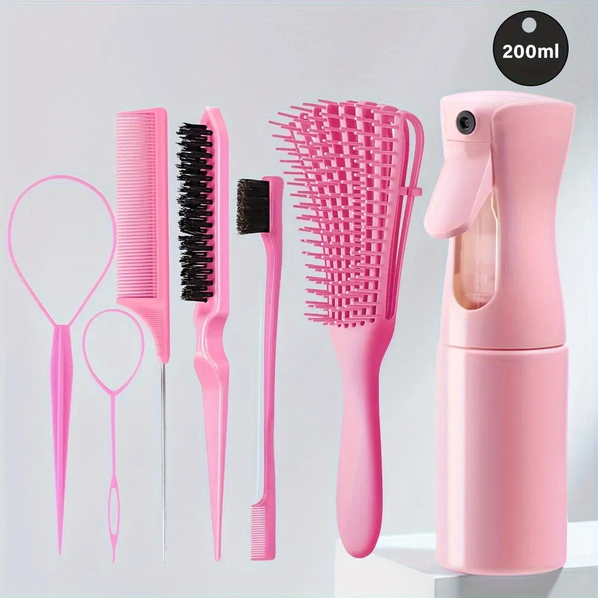 Color: Pink - 5-Piece Hair Styling Tools Set for Curly/Normal Hair Unisex Adult Unscented Hair Care Kit with Octopus Detangler Brush Comb