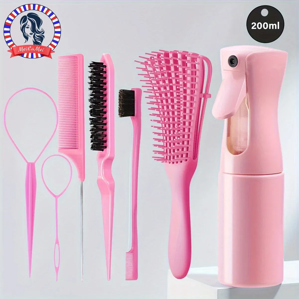 Color: Pink - 5-Piece Hair Styling Tools Set for Curly/Normal Hair Unisex Adult Unscented Hair Care Kit with Octopus Detangler Brush Comb