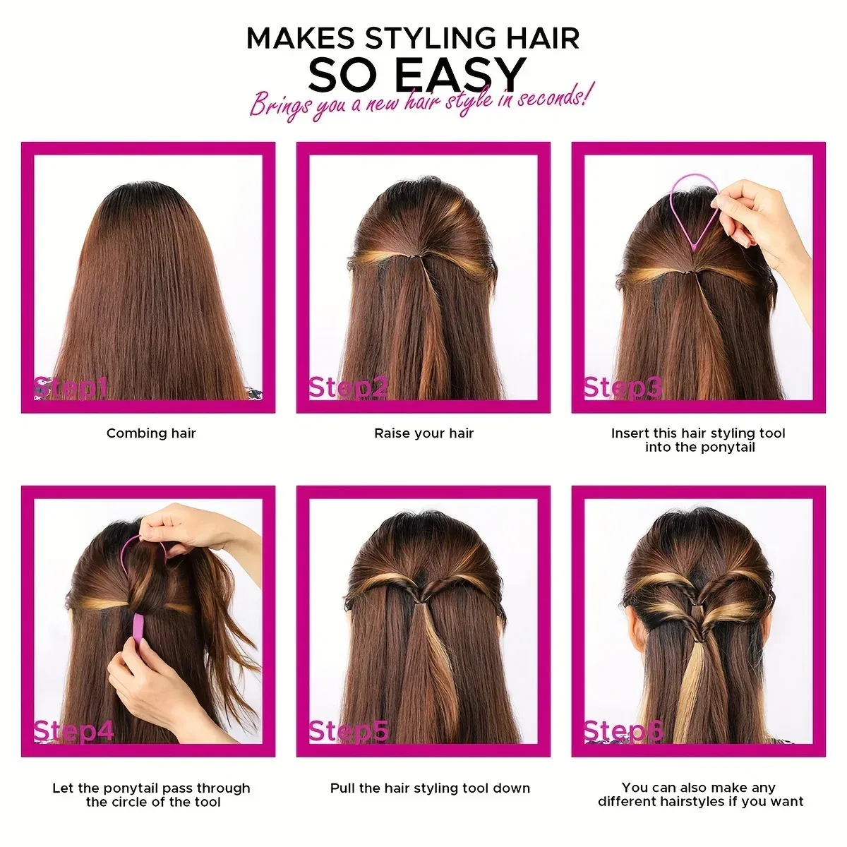 Color: Pink - 5-Piece Hair Styling Tools Set for Curly/Normal Hair Unisex Adult Unscented Hair Care Kit with Octopus Detangler Brush Comb