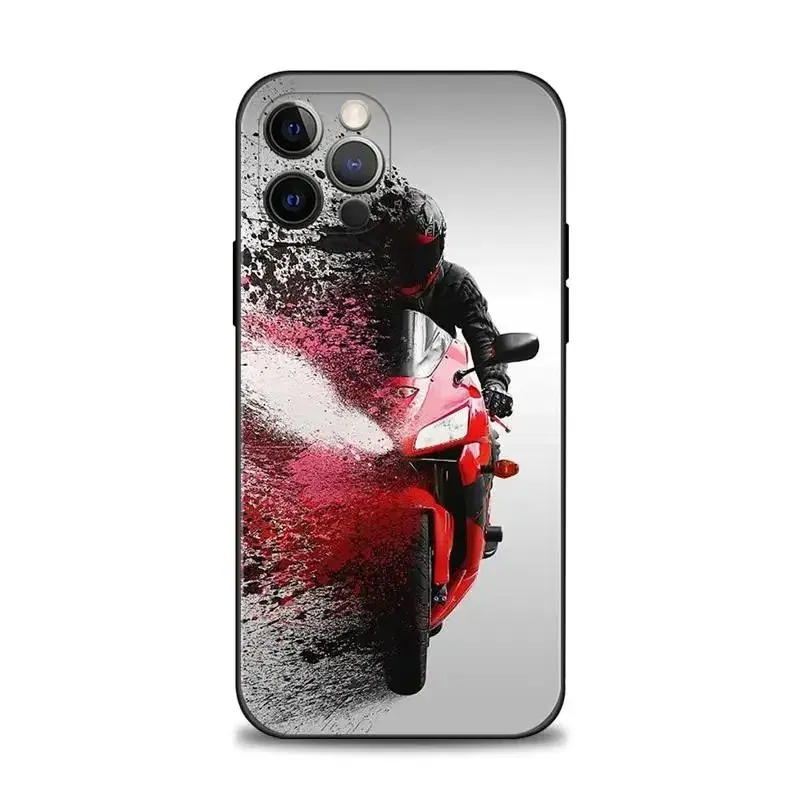 Color: Dark Grey, Material: Vinyl - Moto Cross Motorcycle Sports Phone Case For iPhone 16 15 14 13 12 11 Pro Max XS X XR Plus Mini Luxury Black Soft Cover Funda