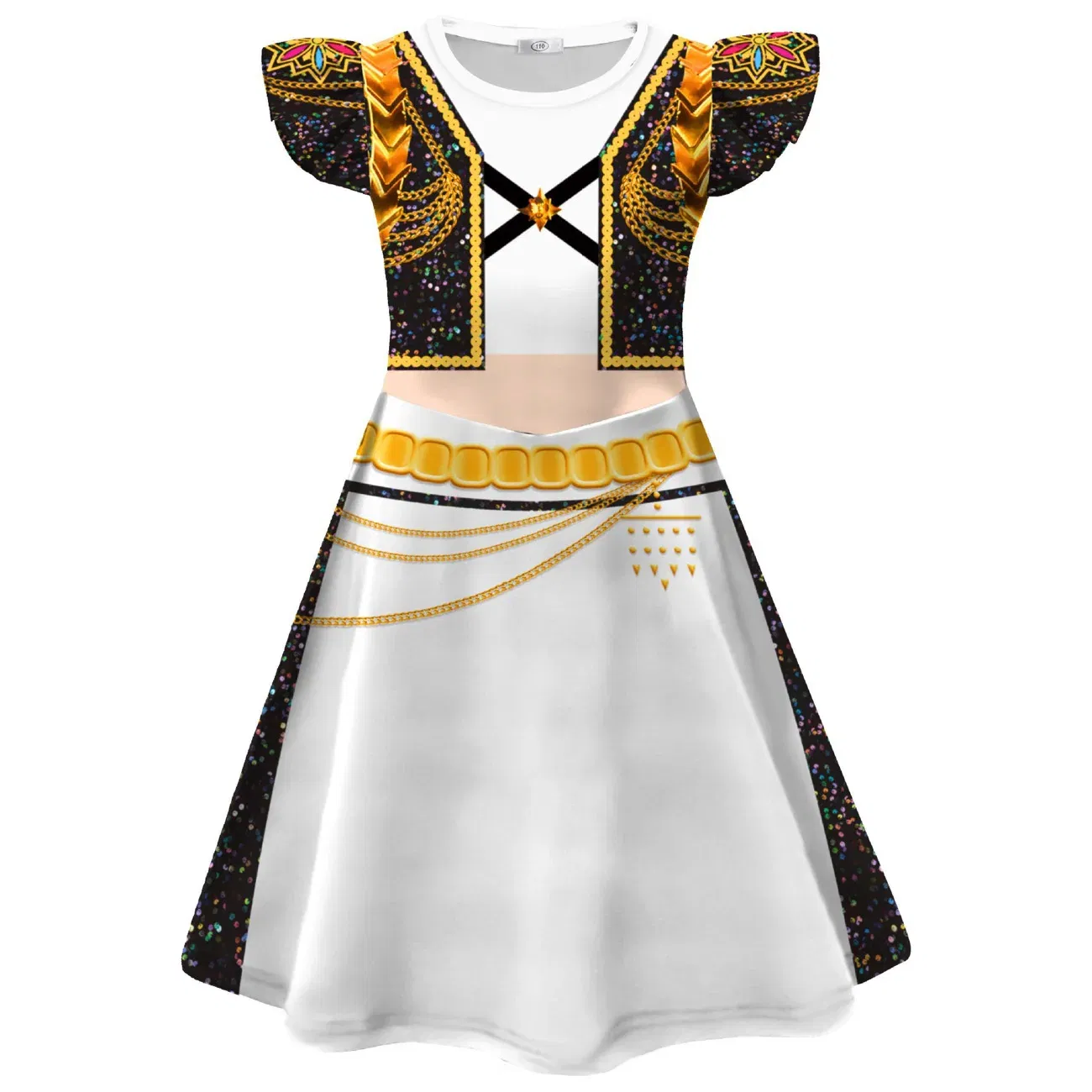 Color: black, Kid Size: 7 - K-Pop Rumi Cosplay Costume Hunters 3D Printed Pattern Flying Sleeve Dress For Girls Halloween Role-Play Carnival Party Outfits