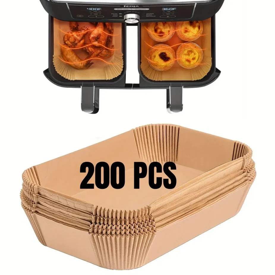 Color: Pink - Air Fryer Paper Liners Disposable Oil-Proof Waterproof Baking Paper Round Square And Rectangle Parchment Kitchen Party Supplies