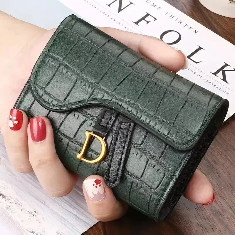 Color: green - Women Luxury Card Holder Short Walet MiniPU Letter Wallet Multi Card Card Holder SmalMulti Functiona Clutch Bag