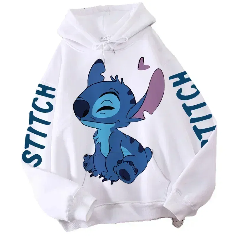 Color: Ivory, Size: XXXL - Disney Hoodie Fashion Stitch Angel Monster Letter Cartoon Sweatshirt Pullover Cute Harajuku Unisex Women's Pocket Top