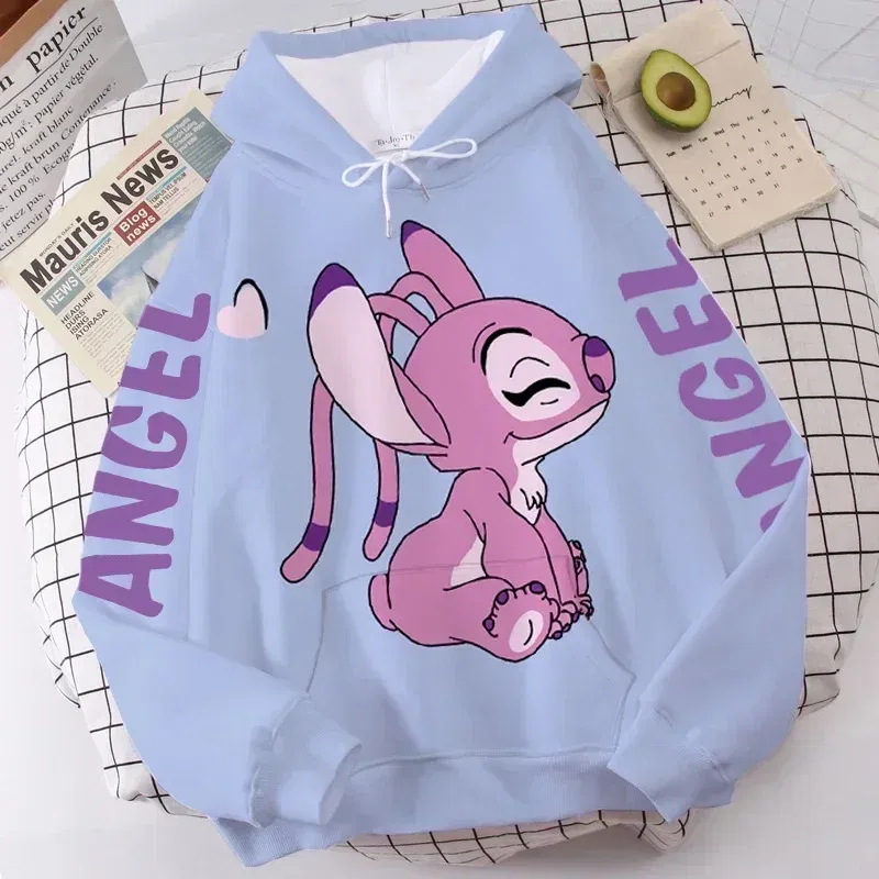 Color: Ivory, Size: XXXL - Disney Hoodie Fashion Stitch Angel Monster Letter Cartoon Sweatshirt Pullover Cute Harajuku Unisex Women's Pocket Top