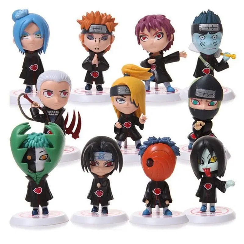 11 Pcs/Set Q Ver. Naruto Akatsuki Mini Figure Uchiha Itachi Madara Konan Hidan Figurine Anime Decoration Model Dolls Toys