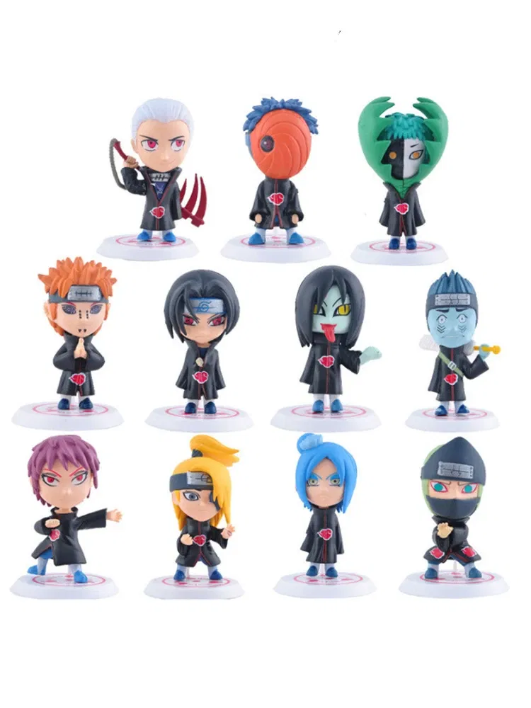 11 Pcs/Set Q Ver. Naruto Akatsuki Mini Figure Uchiha Itachi Madara Konan Hidan Figurine Anime Decoration Model Dolls Toys