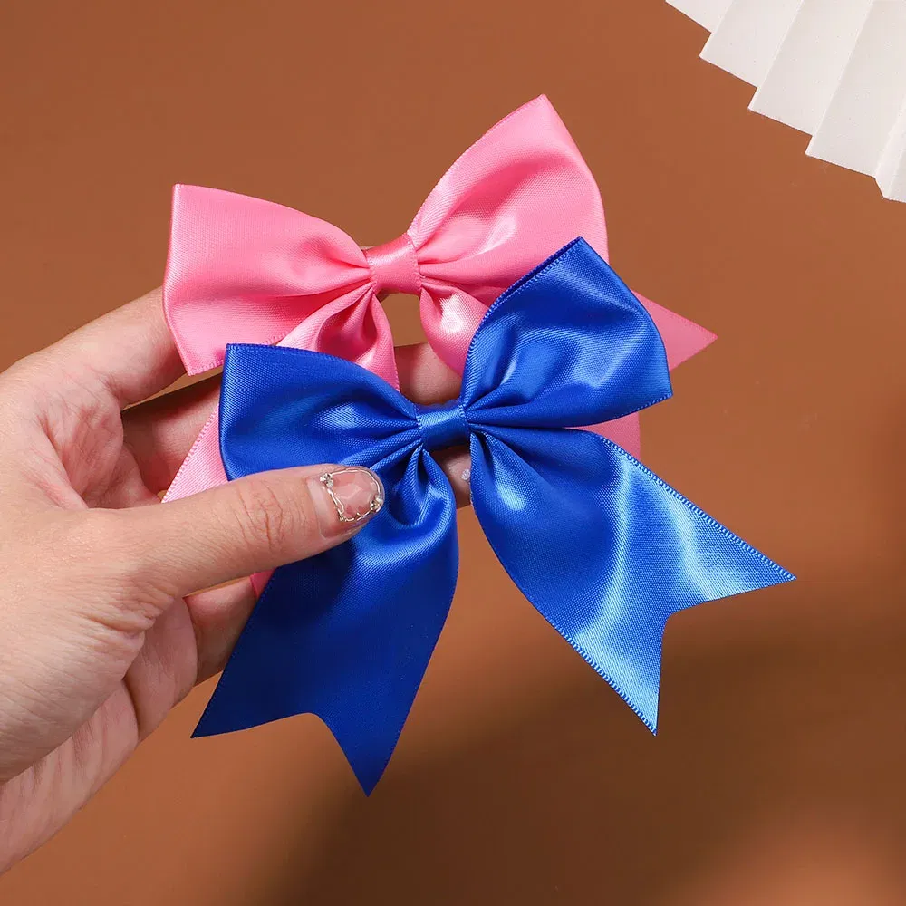 Color: Sky blue - 2Pcs/set Delicate Ribbon Cheer Bows Hair Clip for Kids Solid Color Hairpins Barrettes Handmade Headwear Girl Hair Accessories