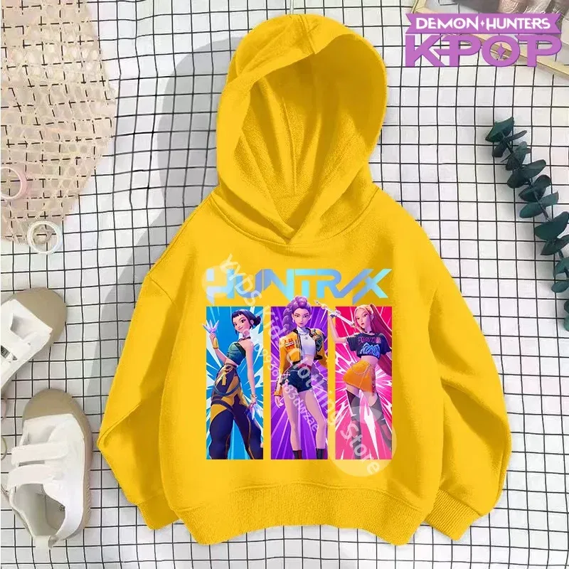 Color: Gold, Kid Size: 13T - 2025 KPop Demon Hunters Hoodie Fashion Rumi Sweatshirt Pullover Cute Long Sleeve Autumn Boys Girls Cartoon Y2K Hoody Sportswear