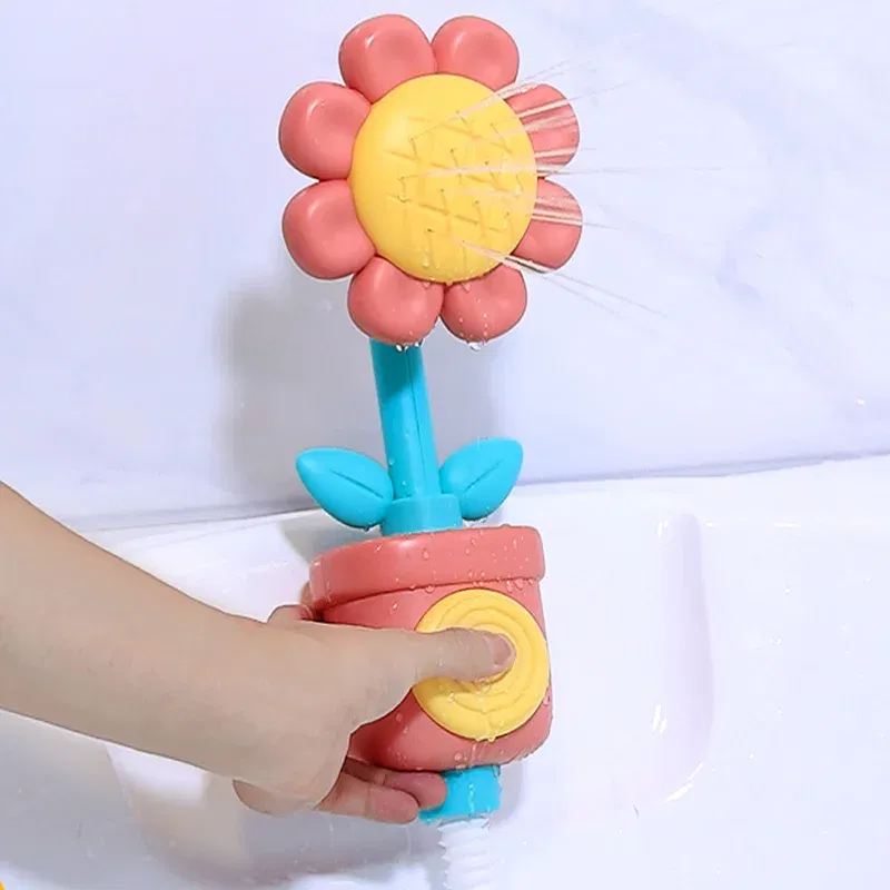 Color: WHITE - Baby Sunflower Shower Bath Toy Sprinkler Head Spray Water Shower Swim Pool Bathing Bath Ball With Manual Device For Kids Gift