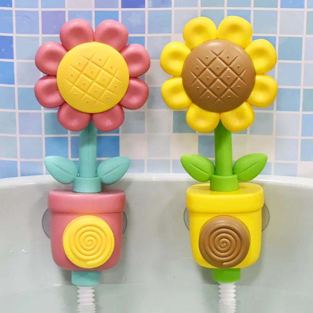 Color: WHITE - Baby Sunflower Shower Bath Toy Sprinkler Head Spray Water Shower Swim Pool Bathing Bath Ball With Manual Device For Kids Gift