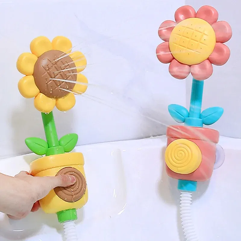 Color: WHITE - Baby Sunflower Shower Bath Toy Sprinkler Head Spray Water Shower Swim Pool Bathing Bath Ball With Manual Device For Kids Gift