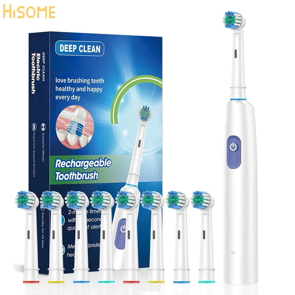 Color: MULTI - Electric Rotating Toothbrush 5 Modes Cleaning Teeth Brush Waterproof Rotary Electric Toothbrush With Timer with 8 Soft BrushHead