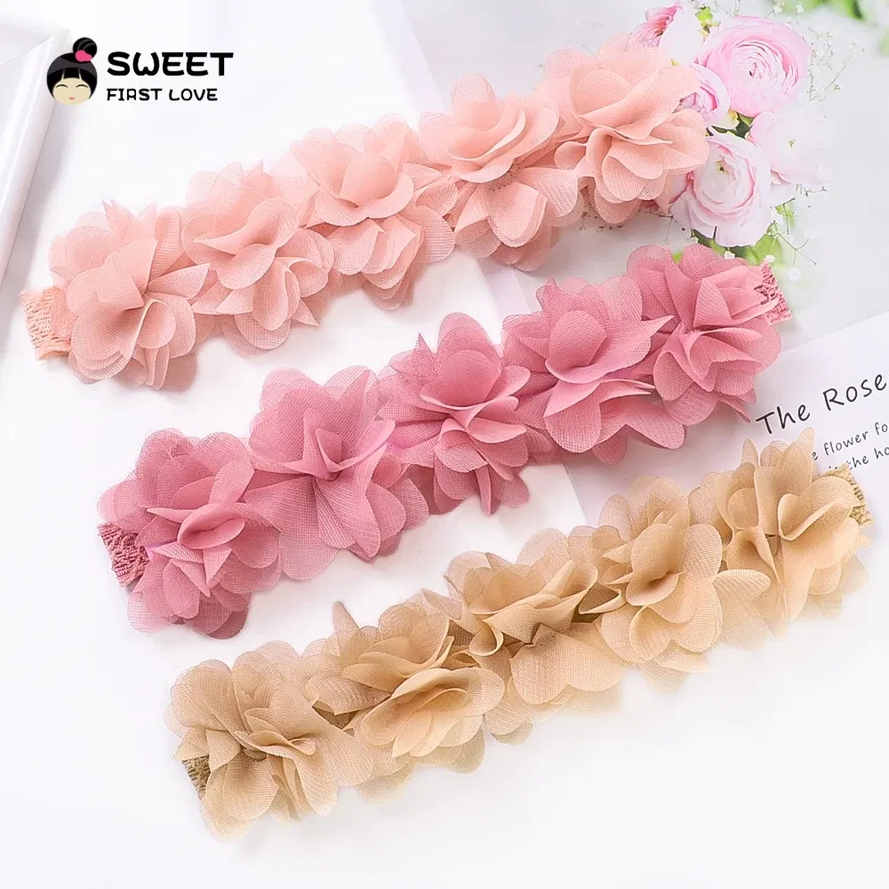 Color: Yellow - Pink Baby Flower Headband Pink Chiffon Hair Bands Handmade DIY Headwear Hair Accessories for Kids Children Newborn Toddler