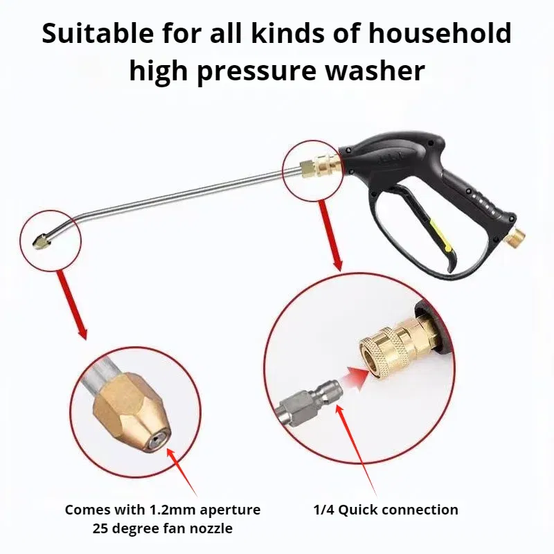 Color: Chocolate - 25?°/90?°/U High Pressure Washer Extension Wand With 1/4 Quick Connector Lance Spear With CurvedHead Rod Cleaning Tool for car