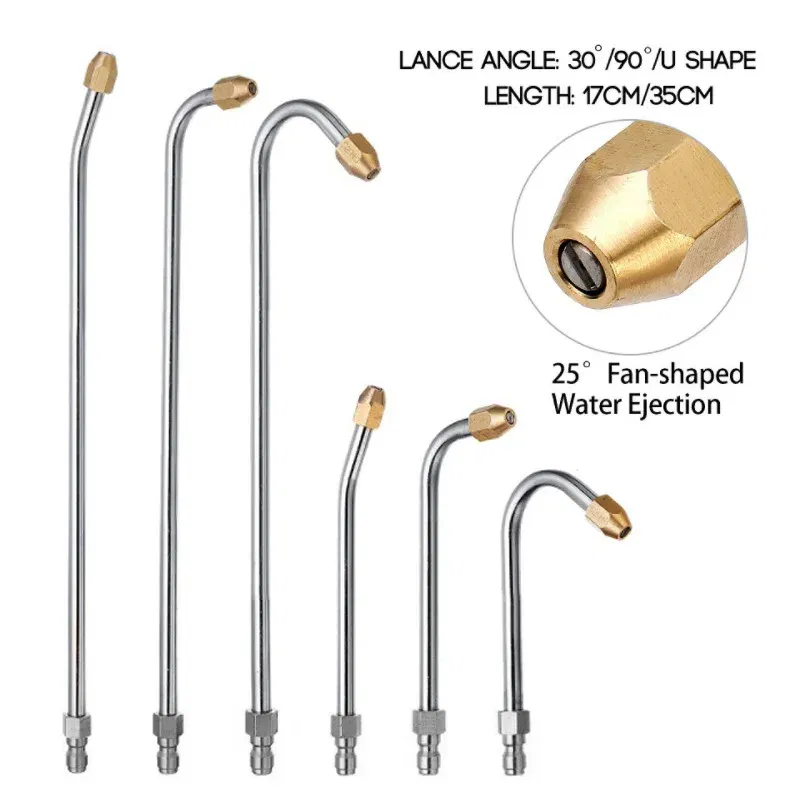 Color: Chocolate - 25?°/90?°/U High Pressure Washer Extension Wand With 1/4 Quick Connector Lance Spear With CurvedHead Rod Cleaning Tool for car