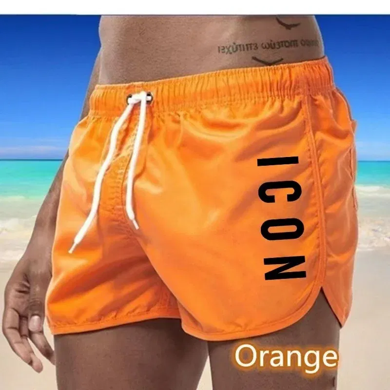 Color: Yellow, Size: L - ICON Summer men's luxury beach pants clothing quick dry gym jogging sexy shorts vacation casual swimming trunks