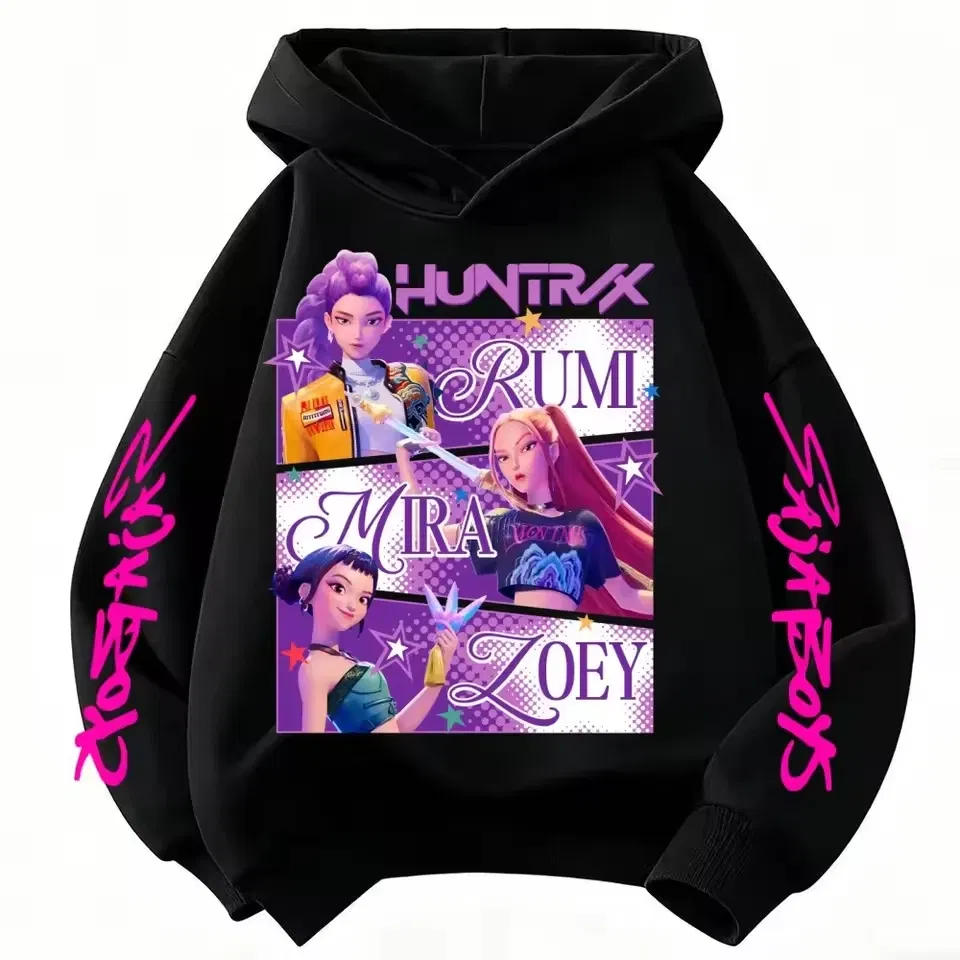 Color: Brown, Kid Size: 4 - Cartoon Hoodie for Boys and Girls KPop Demon Hunter Rumi Derpy Warm and Thick, Fashionable Casual Top, Printed Purple Sweatshirt