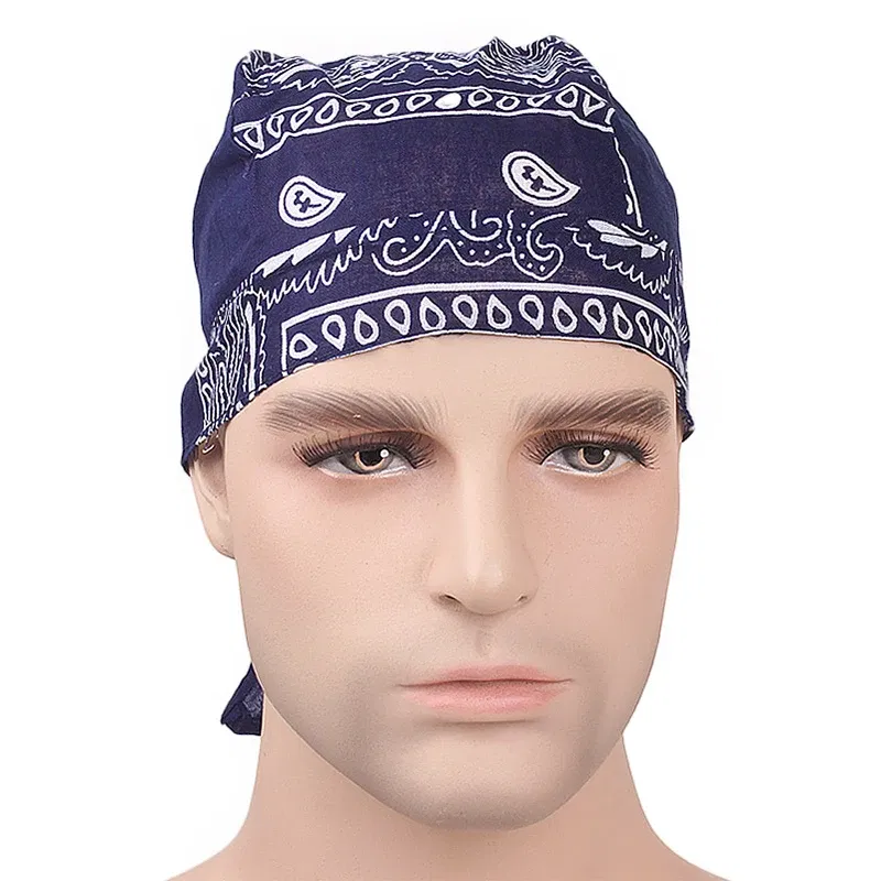 Color: Beige - Cotton Cycling Pirate Bandana Men Women Headwraps Bike Headband Headcloth Sweat Wicking Beanie Hip-hop Turban Head Scarf