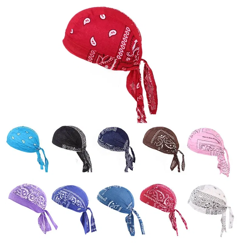 Color: Beige - Cotton Cycling Pirate Bandana Men Women Headwraps Bike Headband Headcloth Sweat Wicking Beanie Hip-hop Turban Head Scarf
