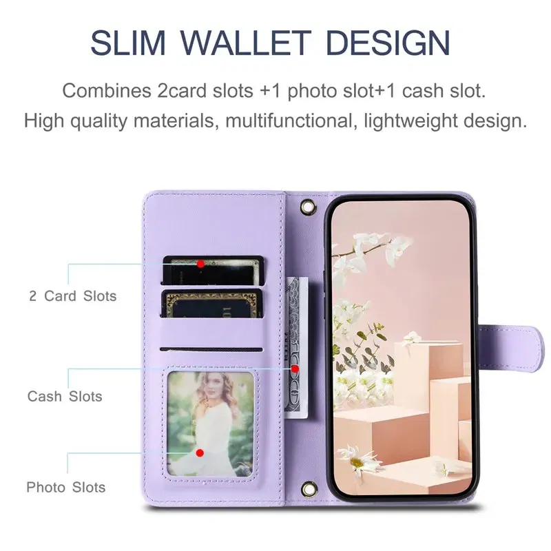 Material: PP, Color: Pink - Long lanyard Flip Leather Phone Case for Samsung Galaxy S24 Ultra S23 FE S22 S21 S20 S10 Plus Wallet Card Cover Coque