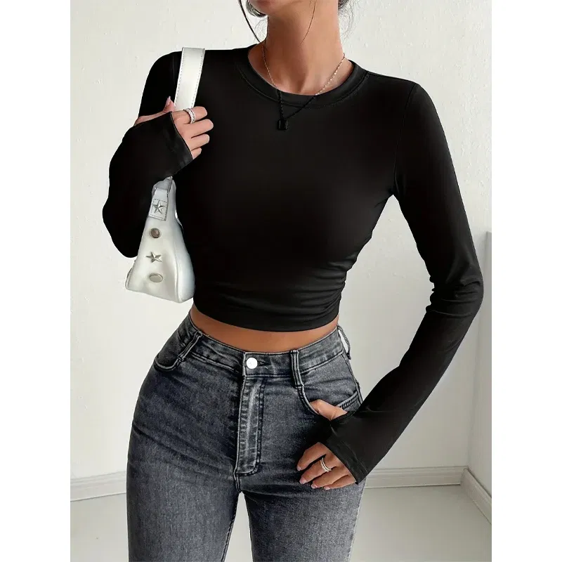 Color: green, Size: M - Autumn Winter Women's Long Sleeve T Shirt Slim Fit Tees Crop Tops Shirts Basic Tee Tops Workout Streetwear Y2K Fall Fashion 2025