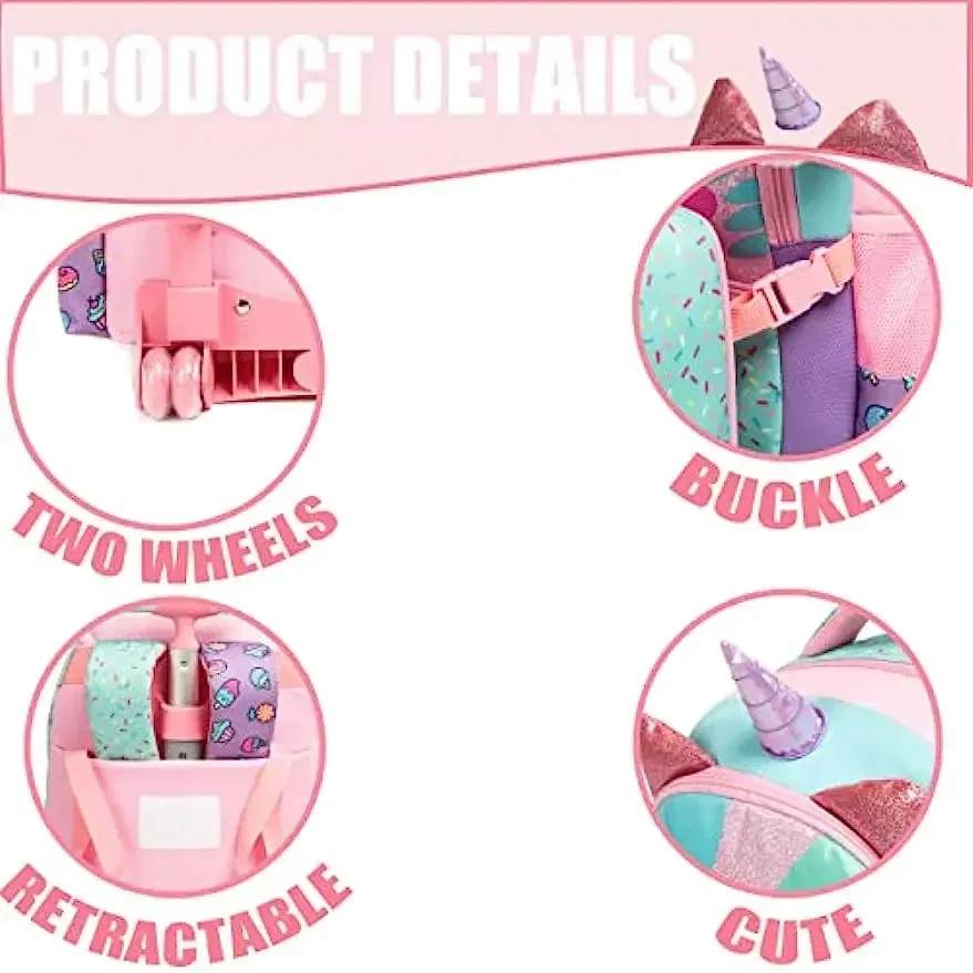 Color: Pink, Ships From: CHINA - BIKAB Kids Rolling Backpack for Girls Cute Sequin Cat Backpacks with Wheels for Elementary Students with Lunch Box for Girls