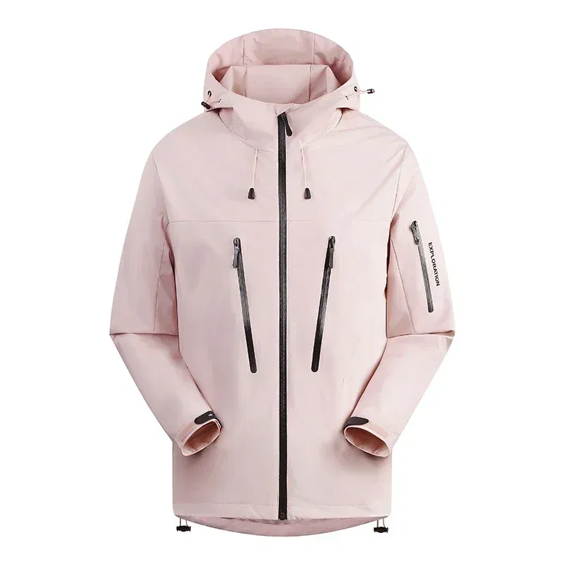 Color: Pink, Size: 4XL - Spring Autumn Men's Windbreaker Fashion Outdoor Mountaineering Travel Windproof Waterproof Hooded Jacket Slim Fit Versatile Coat
