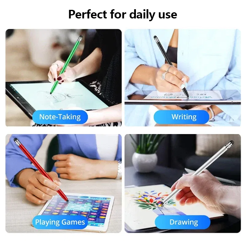 Colors: Yellow - High Quality 1PC Universal Pencil Double Silicon Head Touch Capacitive Screen Stylus Caneta Capacitive Pen For Tablet Smartphone