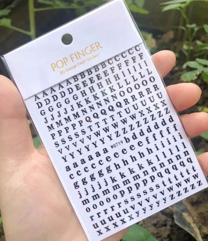 Color: Beige - 1PCS New English Alphabet Nail Stickers Multi-Color Laser Reflective Nail Slider Art Cool Text Nail Kit