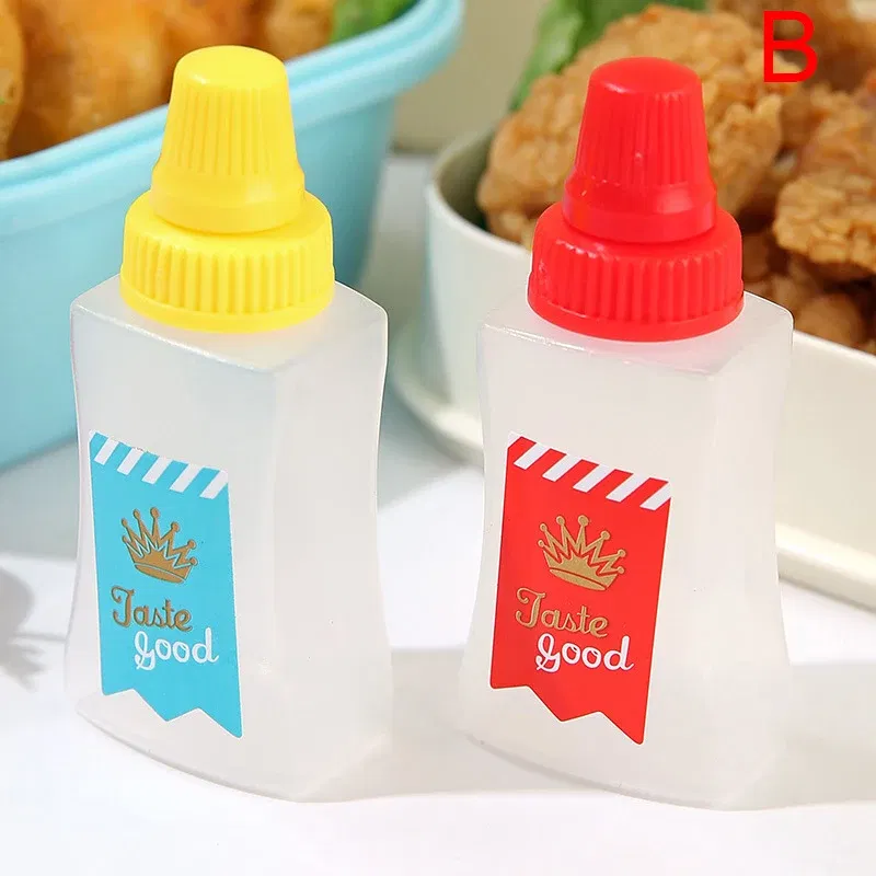 Color: Red - 2Pcs Lunch Bento Soy Sauce Box Container Cute Plastic Condiment Dispenser Mini Portable Salad Dressing Tomato Ketchup Bottle Jar