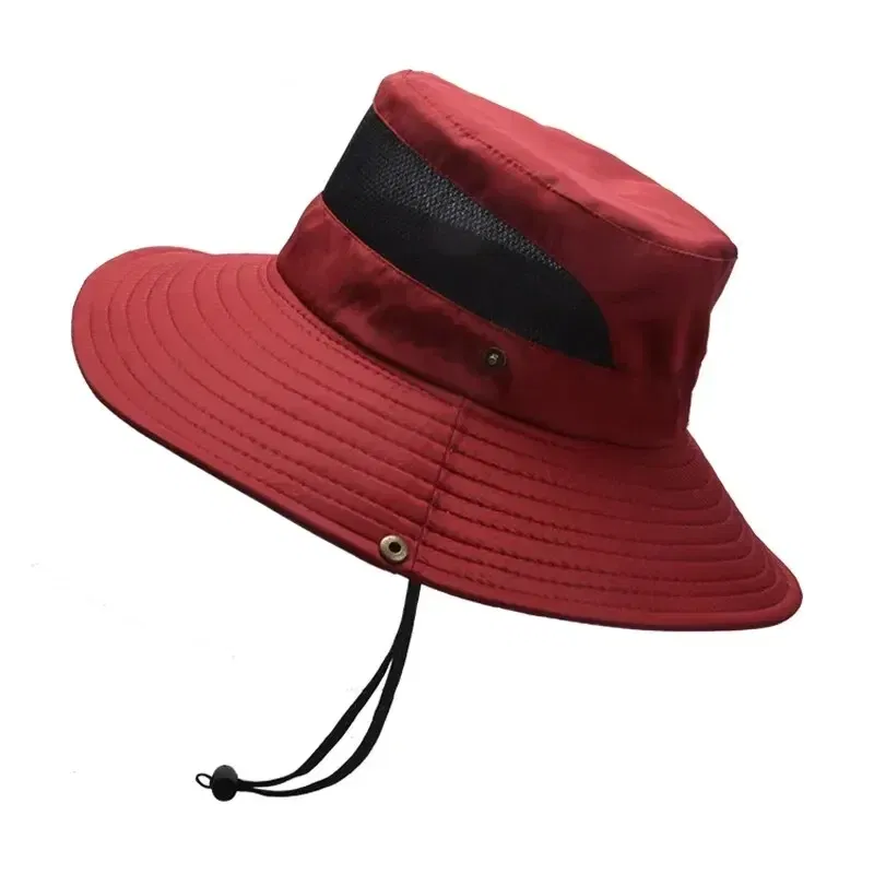Color: Claret, Size: One Size - 100% Polyester New Summer Breathable Fisherman Hat Outdoor Mountaineering Hat Big Eaf Sunshade Hat Benni Hat