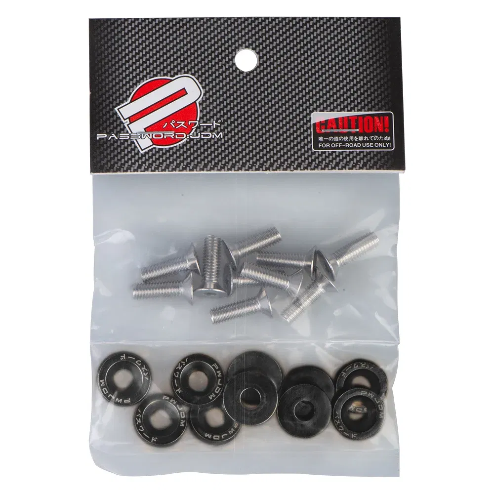 Color Name: black - Universal 10PCS M6 Car Styling Modification JDM Sticker Stickers Password Fender Washer License Plate Bolts Auto Accessories