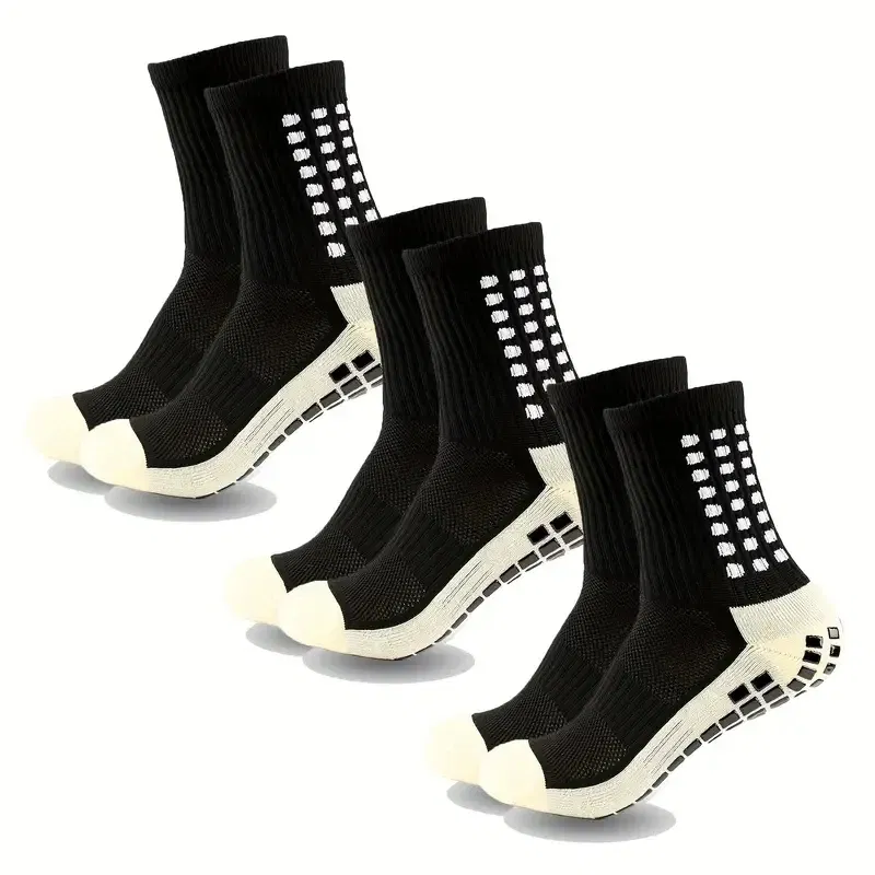 Color: WHITE - 3 Pairs Anti-slip Football Socks Men Women Sports Socks Thickened Breathable Comfortable Football Basketball Running Grip Socks