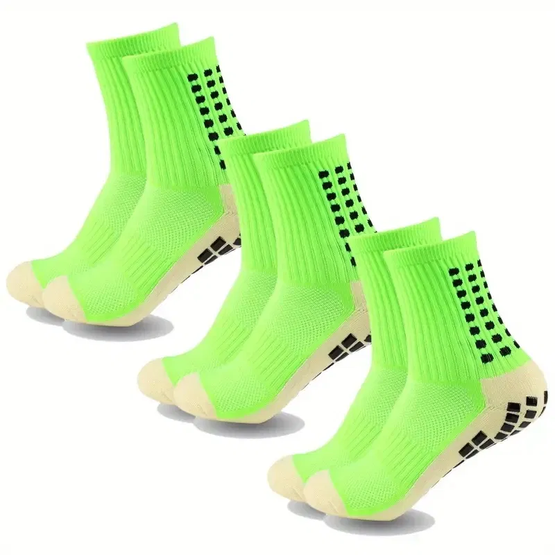Color: WHITE - 3 Pairs Anti-slip Football Socks Men Women Sports Socks Thickened Breathable Comfortable Football Basketball Running Grip Socks